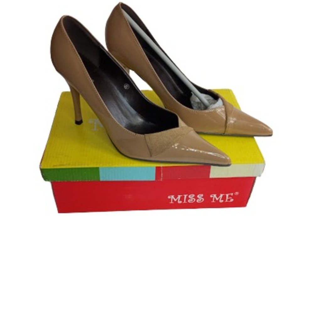 Miss Me Womens Sydney Pumps Taupe Camel Patent Pointed Toe High Heel 8.5 New